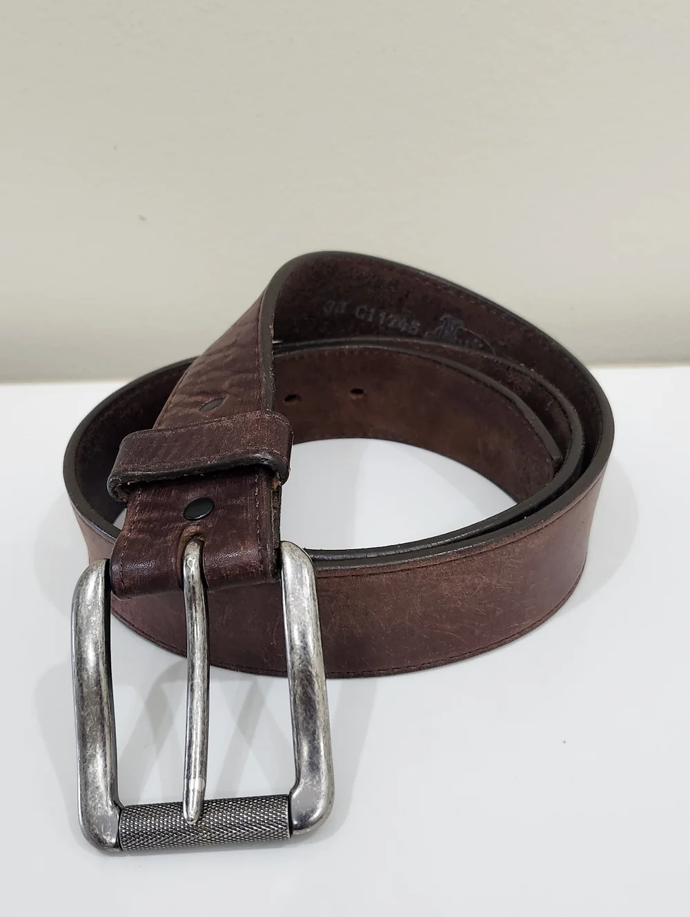 Justin Boots Bent Rail Leather Bomber Belt Brown Men's 38 1.5